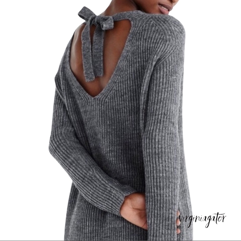 J Crew Open Back Heather Gray Ribbed Knit Soft Alpaca Wool Blend Tunic Sweater - Picture 1 of 14